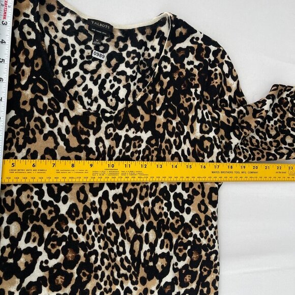 Talbots Pure Merino Wool Leopard Print Sweater Long Sleeve Pullover Womens M - Picture 8 of 11